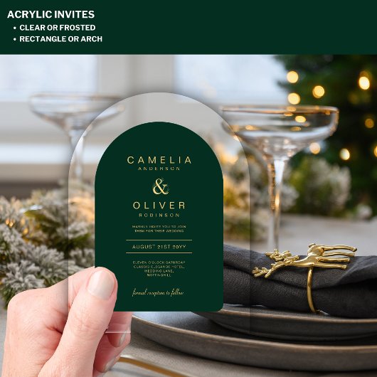 ザズルアクリル結婚ズエメラルドグリーン金ゴールド文字 アクリル招待状