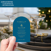 ザズルアクリル結婚ズシックティール（緑がかった色）ブルー文字アーチ アクリル招待状