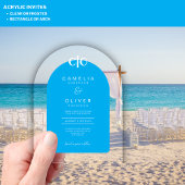 ザズルアクリル結婚ズスカイブルーホワイト文字アーチ アクリル招待状