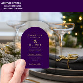 ザズルアクリル結婚深いパープル金ゴールド文字アーチ アクリル招待状