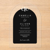 ザズルアクリル結婚白黒文字アーチ アクリル招待状 (正面)