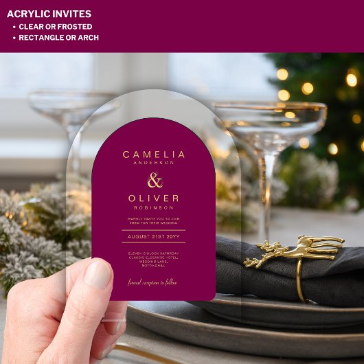 ザズルアクリル結婚系マゼンタピンク金ゴールド文字 アクリル招待状