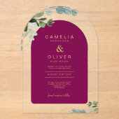 ザズルアクリル結婚系マゼンタ離れン系金ゴールド文字 アクリル招待状 (正面)