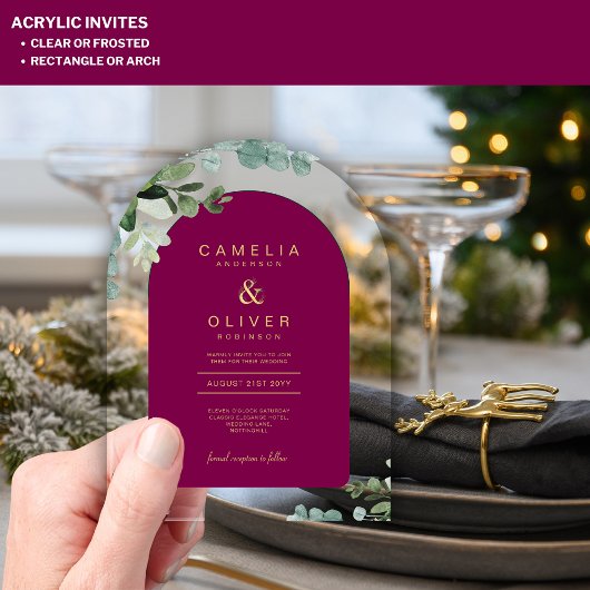 ザズルアクリル結婚系マゼンタ離れン系金ゴールド文字 アクリル招待状