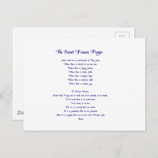 ザセントフランシスピース祈りの言葉 ポストカード (正面/裏面)