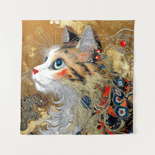 ザゼンキャット | ヴィンテージ日本の浮世絵 タペストリー (正面)