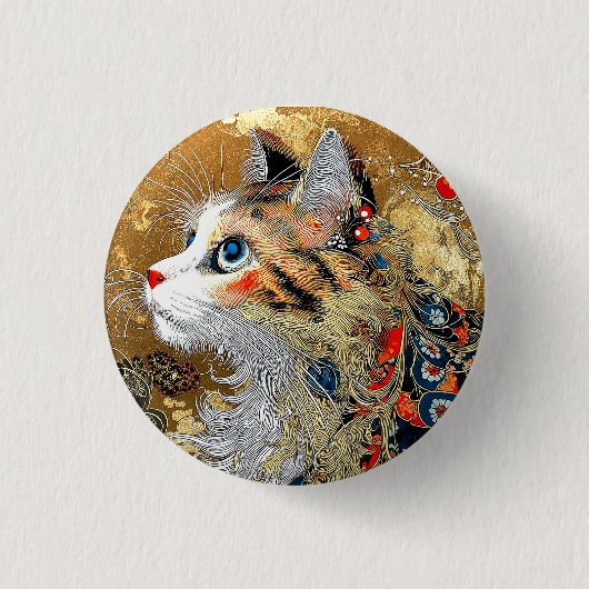 ザゼンキャット | ヴィンテージ日本の浮世絵 缶バッジ (正面)