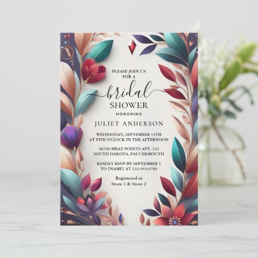 ザソフトティール（緑がかった色）秋はっきりしたジュエルトーンブライダルシャワー 招待状 (スタンド正面)