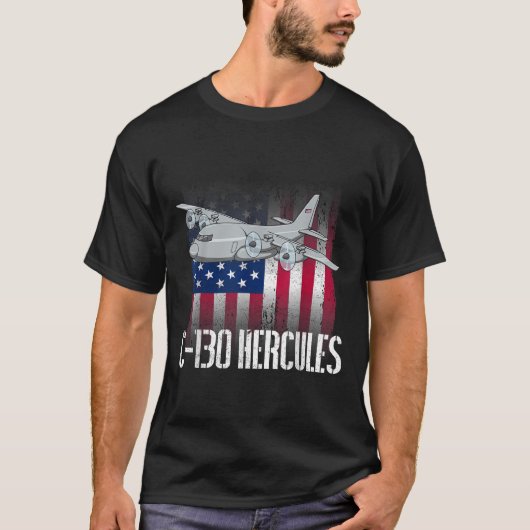 ザソルティ退役軍人C-130ヘラクレス米国国旗ミル Tシャツ (正面)