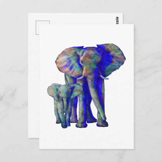 ザゾウ救ズ美術動物愛好家マとベビー ポストカード (正面/裏面)