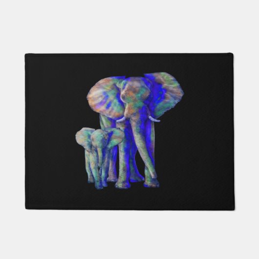 ザゾ救レファンツアート動物愛好家ママアンドベビー ドアマット (正面)