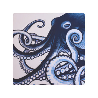 ザタコブルーモダン日本のスタイル水彩 メタルプリント