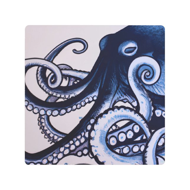 ザタコブルーモダン日本のスタイル水彩 メタルプリント (正面)