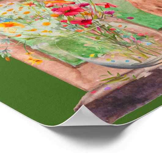 ザタブビーキャットの窓の景色が穏やかな花 ポスター (角)