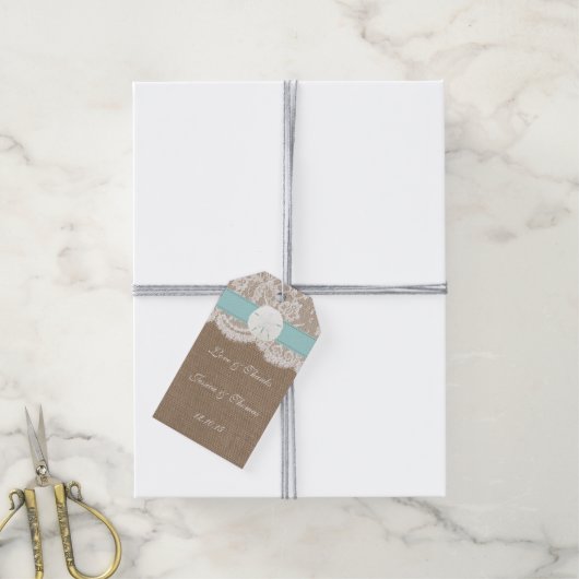 ザターコイズサンドドルビーチ結婚式コレクション ギフトタグ (より糸付き)
