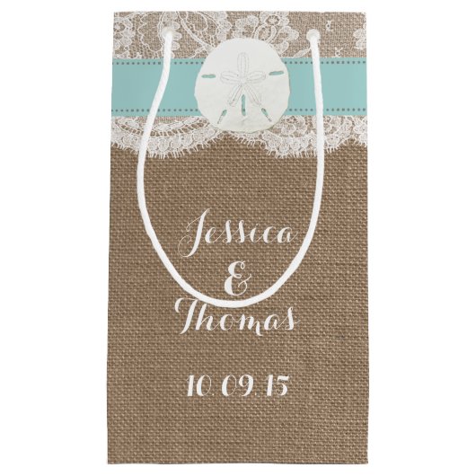 ザターコイズサンドドルビーチ結婚式コレクション スモールペーパーバッグ (正面)
