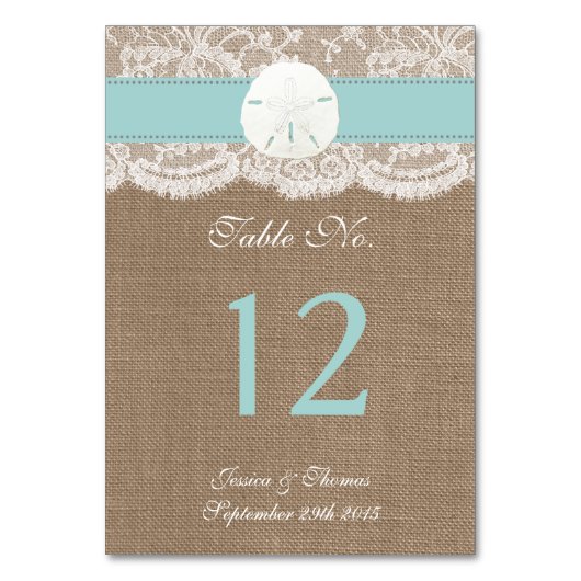 ザターコイズサンドドルビーチ結婚式コレクション テーブルナンバー (正面)