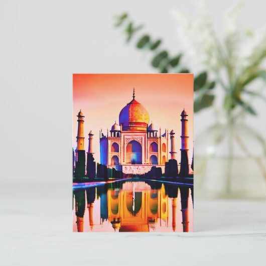 ザタージマハルと夕焼けの空 ポストカード (スタンド正面)