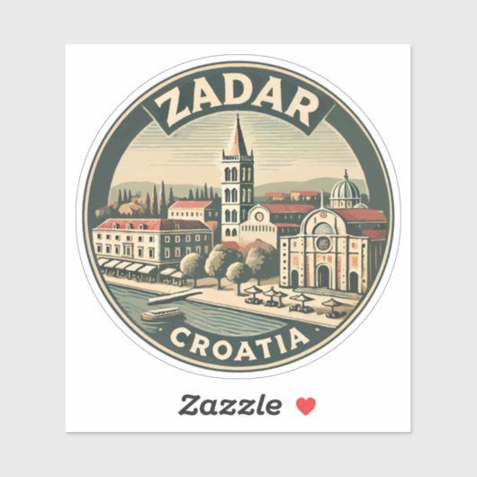 ザダルクロアチアイラストレーショントラベルアートバッジ シール (シート)