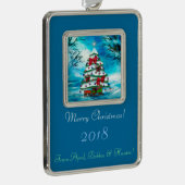 ザツリークリスマスフォークアートパーソナライズされた シルバープレートフレームオーナメント (右)