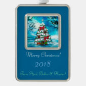 ザツリークリスマスフォークアートパーソナライズされた シルバープレートフレームオーナメント (正面)