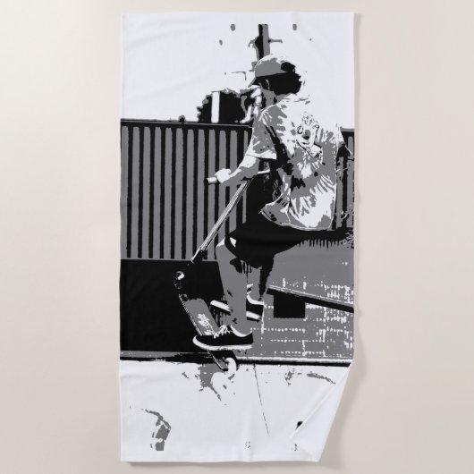 ザテイクオフ – スタントスクーターのトリック ビーチタオル (正面)