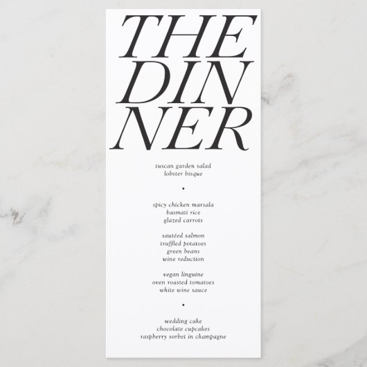 ザディナはっきりした白黒タイポグラフィ結婚ズ メニュー (正面)