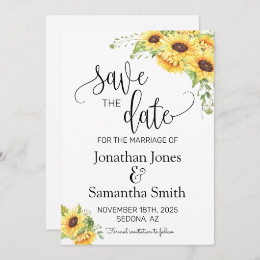 ザデイトサンフラワーズフローラボホシック結婚ズ 招待状 (正面/裏面)