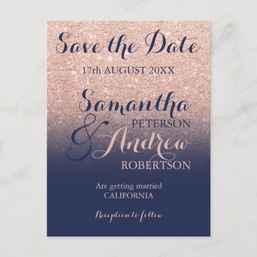 ザデイトシックバラ金ゴールドグリッターネイビーブルー 案内ポストカード (正面)