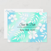 ザデイトブルーティール(緑がかった色)ハイビスカストロピカルテーマ ポストカード (正面/裏面)