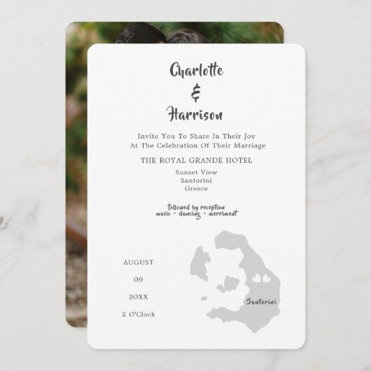 ザデスティ結婚ネーションサントリーニフォト招待状 招待状 (正面/裏面)