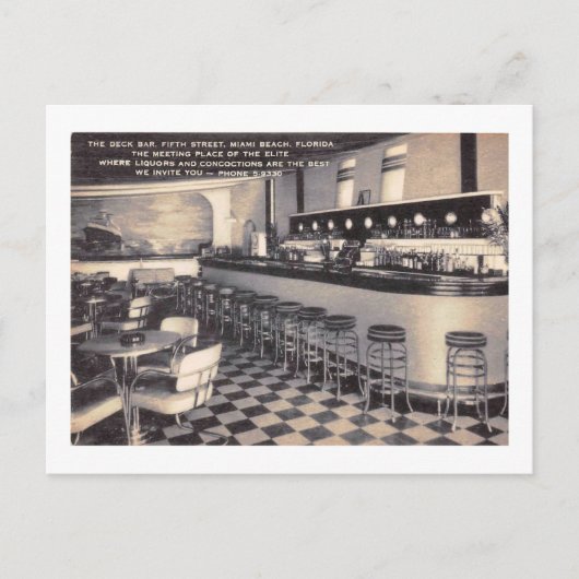 ザデッキバー、マイアミビーチ、フロリダヴィンテージ ポストカード (正面)