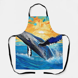 ザトウクジラのサンセットリープアート エプロン