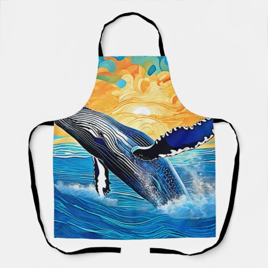 ザトウクジラのサンセットリープアート エプロン (正面)