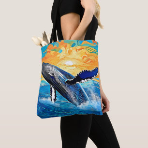 ザトウクジラのサンセットリープアート トートバッグ