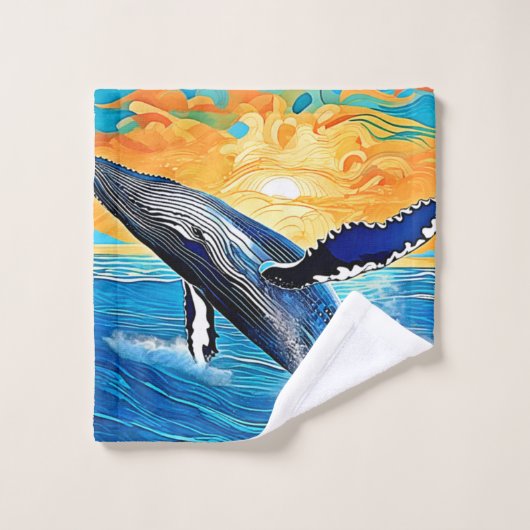 ザトウクジラのサンセットリープアート バスタオルセット (ウォッシュタオル)