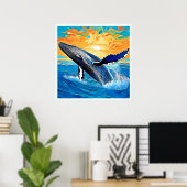 ザトウクジラのサンセットリープアート ポスター (ホームオフィス)