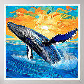 ザトウクジラのサンセットリープアート ポスター (正面)