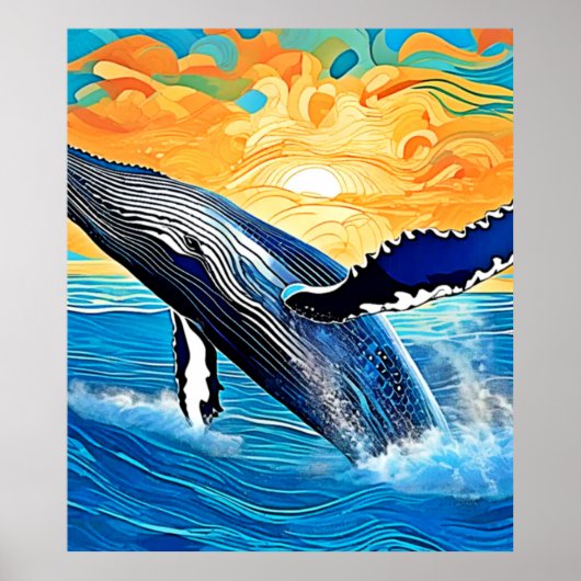 ザトウクジラのサンセットリープアート ポスター (正面)