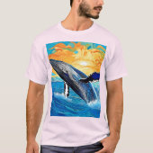 ザトウクジラのサンセットリープアート Tシャツ (正面)