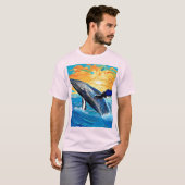 ザトウクジラのサンセットリープアート Tシャツ (正面フル)