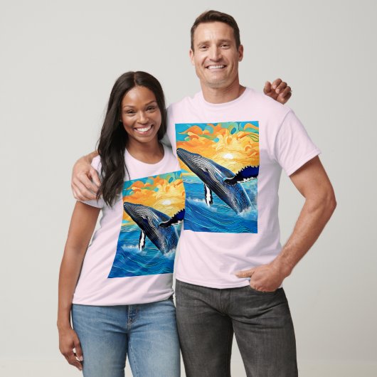 ザトウクジラのサンセットリープアート Tシャツ (ユニセックス)
