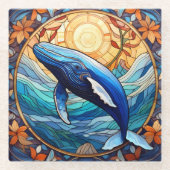 ザトウクジラのステンドグラスアート ガラスコースター (正面)