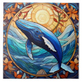 ザトウクジラのステンドグラスアート タイル (正面)