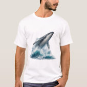ザトウクジラの水彩画 オーシャンウエーブ Tシャツ (正面)