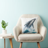 ザトウクジラの海の波 水彩画 クッション (椅子)