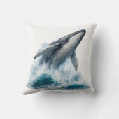 ザトウクジラの海の波 水彩画 クッション (裏面)