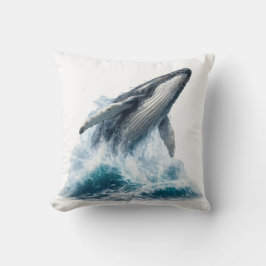 ザトウクジラの海の波 水彩画 クッション