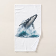 ザトウクジラの海へのジャンプ オーシャンウェーブ バス タオル