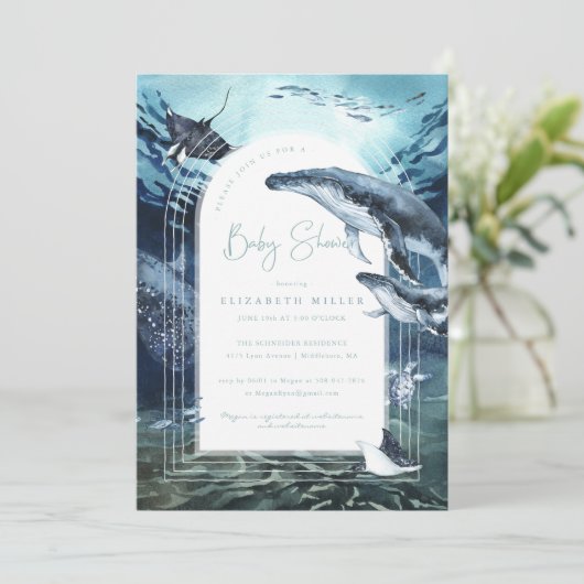 ザトウクジラ海ベビーシャワー招待状 招待状 (スタンド正面)